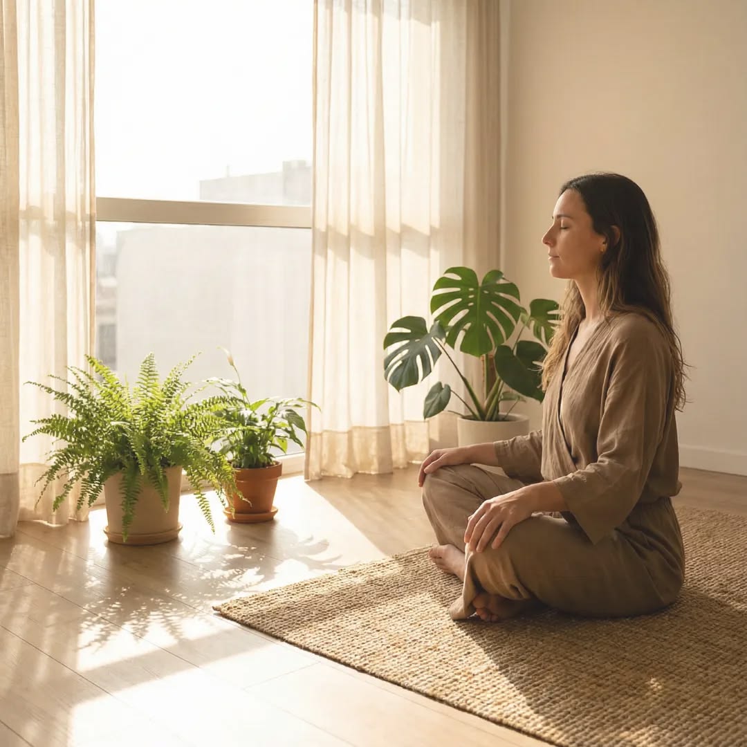 Person in a quiet room illustrating a mindfulness education session